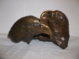 Vintage Bronze Eagle Heads Sculpture Signed & Numbered By Artist Limited 2500