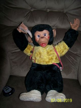 Vintage 20 " Zip Zippy Mr.  Bim Chimp Monkey Holding Banana By Columbia Toys