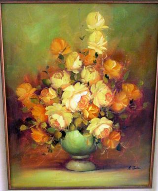 16 X 20 " Vintage Yellow Roses Oil Painting,  Framed (34.  5 X 29.  5) Signed