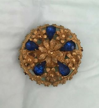 Antique Vtg Czech Blue Glass Brooch