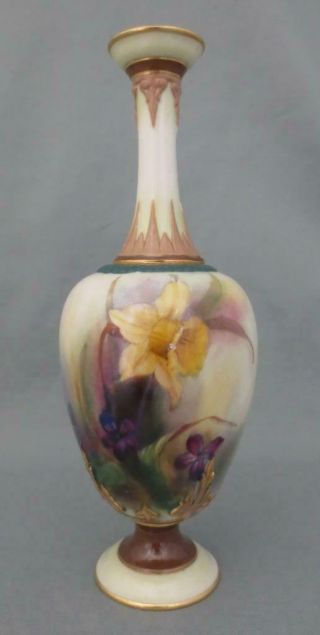 Antique 1903 Royal Worcester Hadley Ware Hand Painted 7 ",  Daffodil Vase