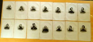 14 Antique Civil War General & Commodore Steel Engraving Plates Prints 1863