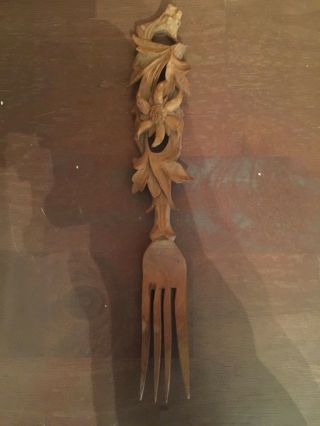 Vintage Ornate Black Forest Style Wooden Carved Fork