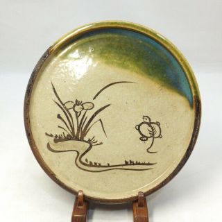 A790: Popular Japanese Old Oribe Pottery Ware Plate Called Andon - Zara