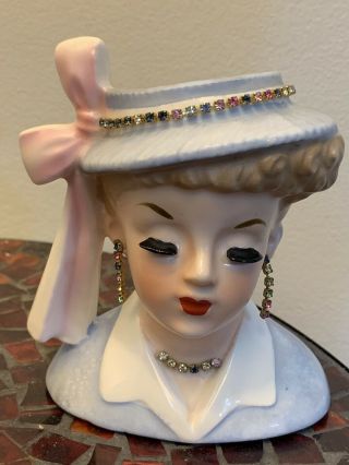 Napco Lady Head Vase 1958 C 3342c Jeweled Ooak Vintage Antique