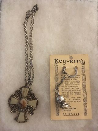 Antique Vtg Miracle Signed Pendant With Chain And Keychain