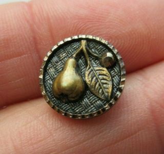 Pristine Antique Vtg 19th C Steel Cup Metal Picture Button Pear & Cut Steel (n)