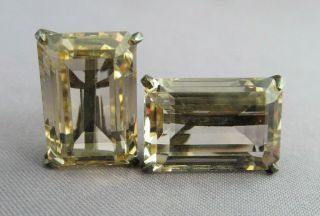 Antique Art Deco Sterling Solitaire Golden Citrine Emerald Cut Screw Earrings