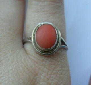 Vintage Antique Silver Victorian ? Costume Jewellery Coral Ring Stamped 800