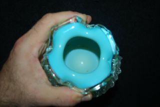 VICTORIAN BLUE CASED URANIUM ART GLASS ROSE BOWL 1880 ' S 4