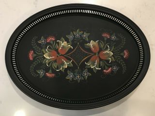 Black Tole Hand Painted Oval Tray 16” X 22” By Hanover Pa Craftsman Only One