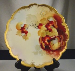 Limoges Gold Hand Painted Plate,  Red Currants - 57110