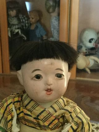 Antique Japanese Ichimatsu Gofun baby boy doll Ca 1900s 2