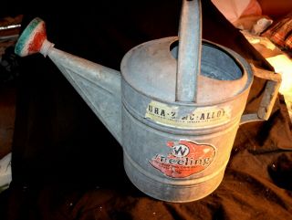 Vintage Antique Wheeling Corrugating Co.  Watering Can 16 Qt.  626 Dura - Zinc - Allo