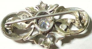 Antique Vintage Sterling Silver and 14k Gold Pin Brooch White Topaz & Marcasite 4