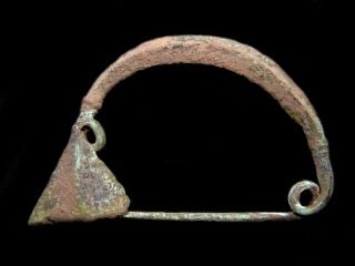 Large Celtic La Tene Period Bronze Fibula,  Well Preserved,  Top Patina,