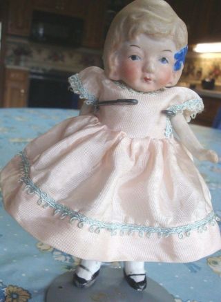 Antique Vintage 6 " All Bisque Doll Painted Features Moveable Limbs No Damage