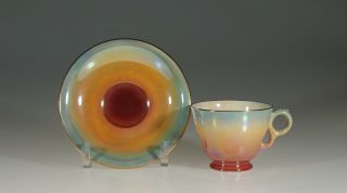 Royal Winton Lustreware 419 Pink,  Blue,  Yellow Tea Cup And Saucer,  England C.  1951