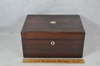 Sewing Box Victorian Mahogany Mop Inlaid Compartments Secret Drawer 1800 Antique