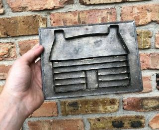 Antique Flat Back Metal Tin Large Barn House Cookie Cutter Hand Made Soldered