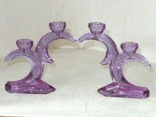 Vintage Art Deco Purple Lavender Alexandrite Candle Holders