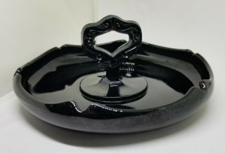 Vintage Black Glass Handled Snack Dish Bowl Ashtray Antique 6 "