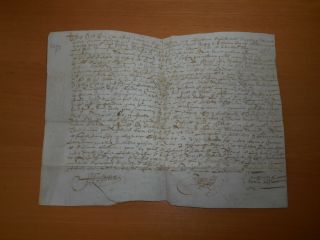 1672 Antique Signed Manuscript Legal Vellum Handwritten Document,  17th Century