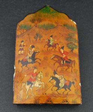 Antique Russian Pointed Lacquered Wood Box Depicting Cossack Cavalry - For Icon?