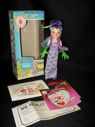 Vintage Strawberry Shortcake Sour Grapes Doll & Dregs Snake,  Comb,  Papers & Box