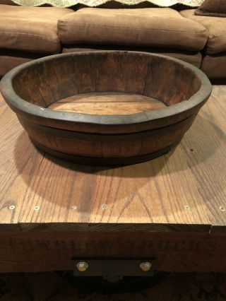 Antique - Primitive Wooden Staved Shallow Bucket