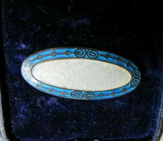 Antique Art Noveau Guilloche Enamel Brooch Blue White