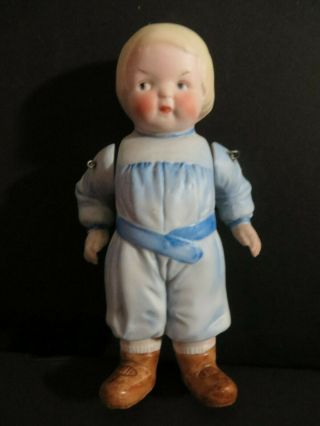 Antique 6.  5 " All Bisque Blonde Googly Boy Molded Romper Clothes - Movable Arms