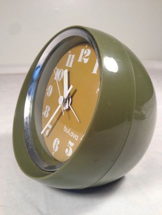 Vintage Mid Century Modern Bulova Japan Alarm Clock Space Age Green Chrome