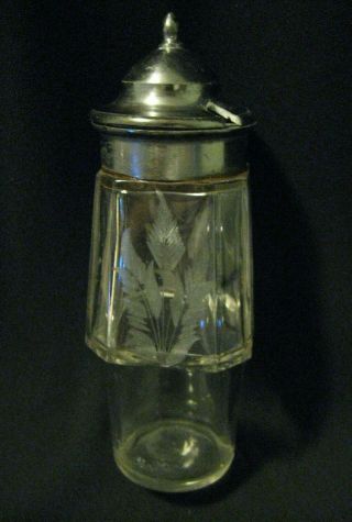 Antique Cruet Bottle - Etched Vaseline Glass - Made For Castor Stand - 1880 