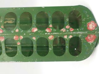 Antique Vtg Galvanized Tin Chicken Feeder 32 Hole Hand Painted Roses Shabby Chic 2