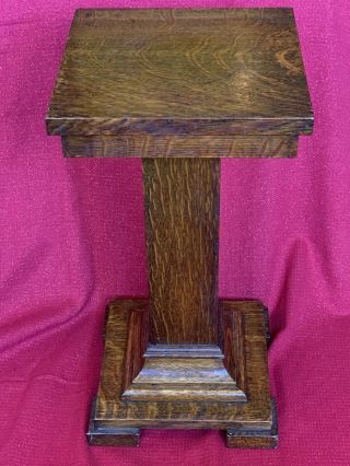 Antique Oak Wood Pedestal Tabouret Telephone Table Smoke Plant Stand Column Exc