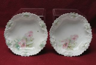 Pair (2) Antique Rs Prussia Porcelain Handpainted Floral Berry Bowls