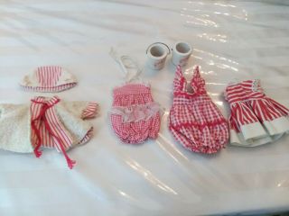 Vintage 1950s Vogue Ginny Ginnette Doll Clothes Dresses And Buckets Red