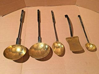 5 Piece Antique Fireplace Open Hearth Cooking Utensils