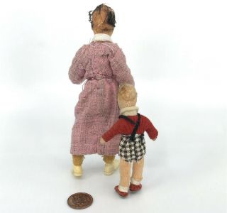 Erna Meyer Dollhouse Doll x 2 Mom 5in Child 3in 1940s Germany Flexible Stockinet 2