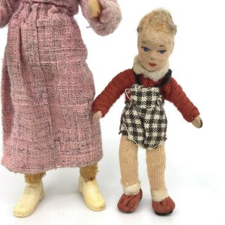 Erna Meyer Dollhouse Doll x 2 Mom 5in Child 3in 1940s Germany Flexible Stockinet 5
