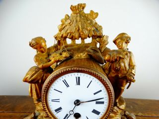 Antique Victorian French Rococo Gilt Metal Figural Mantel Clock 8 Day c1890 2