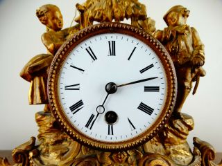 Antique Victorian French Rococo Gilt Metal Figural Mantel Clock 8 Day c1890 3