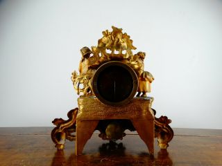 Antique Victorian French Rococo Gilt Metal Figural Mantel Clock 8 Day c1890 7