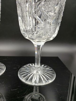 SET 2 ANTIQUE BRILLIANT CUT WINE WATER GOBLETS GLASSES PINWHEELS & HOBSTARS 39 6
