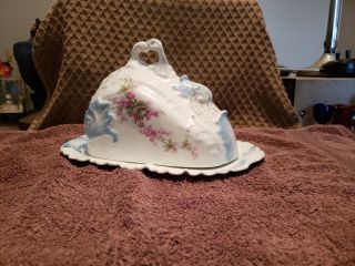 Antique Victorian Civil War Era Frilly Ruffly Floral Cheese Dish