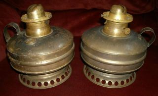 2 Antique Brass Miller Burners,  Metal Fingerhold Loop Oil Lamps