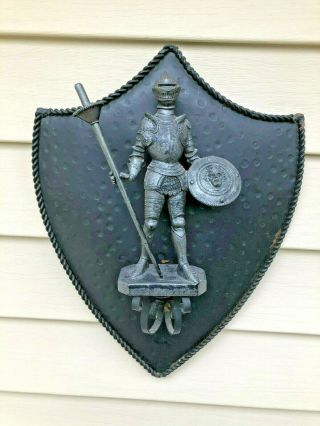 Antique Decorative Knight & Shield Wall Hanging Metal Plaque