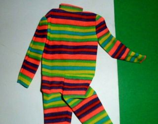 BARBIE 3422 THE COLOR KICK 1 PIECE stripe leotard doll clothes 1970 ' s MOD 1971 2