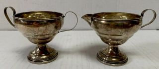 Sterling Silver Creamer & Open Sugar Bowl Reinforced With Cement
